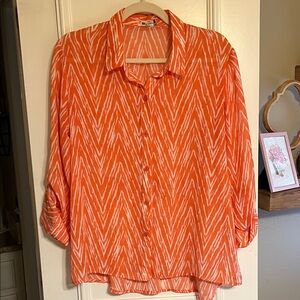 Kut from the Kloth Orange and White Chevron Button-Front Blouse